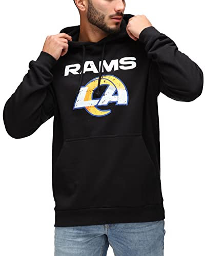 Recovered Men's NFL Hooded Sweatshirt - Adult Los Angeles Rams Football Team Logo Printed Cotton Pull Over Casual Hoodie - Black M