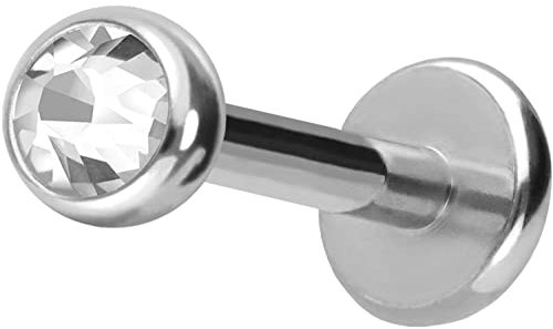PIERCINGLINE Titan Labret mit Push Fit KRISTALL Piercing Ohr Conch Tragus Lippe Nase Medusa Silberfarben 1,2x7x3 mm