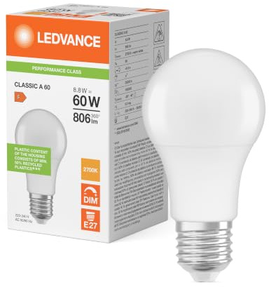 LEDVANCE Classic LED E27 Birne Matt 8.8W 806lm - 827 Extra Warmweiß | Dimmbar - Ersatz für 60W