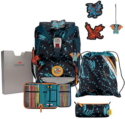 DerDieDas ErgoFlex MAX LED Moon Set 5-teilig, Limited-Edition, leichter Schulranzen für die Grundschule, sicher & ergonomisch, für Jungen oder Mädchen, ca. 22 l Volumen