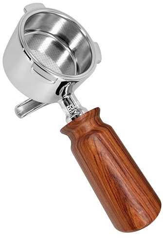NEOUZA 51mm Espresso Portafilter Compatible with DeLonghi Dedica EC685 Smeg Coffee Machine,Mini Wood Handle,Non-pressurized Basket,Double Spouts (H2 Handle)