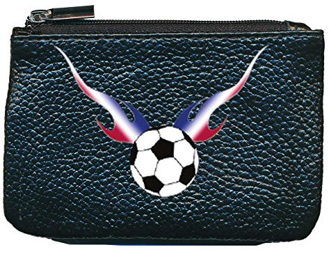 Petit Porte Monnaie en Cuir Porte cles Noir Foot Football Flamme