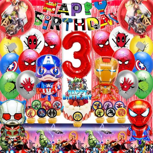 POVALLOV Superheld Geburtstagsdeko 3 Jahre, MarvGeburtstagsdeko, Superheld Geburtstagsdeko, Superheld Luftballons, avenge geburtstag deko, Tortendeko, 50 GeburtstagspartyDekorationen