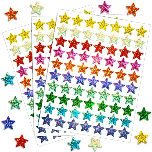 Gicare 2100 Stück 10 Farben Star Sticker Sterne Aufkleber 1,5 cm Belohnungssticker Bunte Laser Glitzer Sticker Lehrer, Selbstklebende Belohnungsaufkleber Glitzer Aufkleber für Kalende DIY Scrapbooking