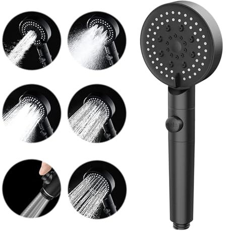 Wekuw Alcachofa de Ducha Ducha de Mano de alta Presión de 5 Modos con Interruptor de Pausa de Encendido/Apagado Cabezal de Ducha de Material ABS Ahorro de Agua y Sobrealimentación (Negro)