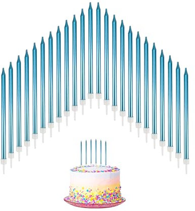 24 PCS Birthday Candles for Cakes, Cake Sparklers with Holders, 13.5CM Long Cake Candles, for Baby Birthday Wedding Party Decoration, Birthday Cake Candles (Blue)
