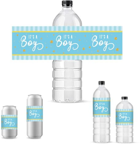 PH PandaHall 30pcs Étiquettes de Bouteille d'eau Étiquettes Imperméables Étiquette de Bouteille It's A Boy 21.6x6.4cm Enveloppes de Bouteilles Bleues pour Café Bière en Conserve Eau de Source