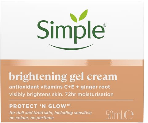 Simple Protect 'N' Glow Aufhellende Gel Gesichtscreme Gesichtscreme Gesichtspflege mit antioxidativen Vitaminen C & E und Ingwerwurzel für einen strahlenden Glanz 50 ml