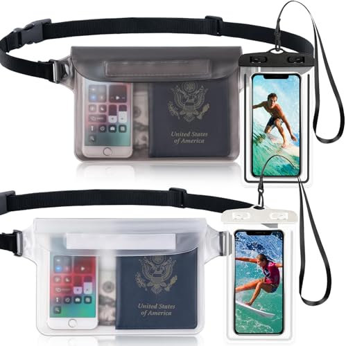 PIWOSGOL 4 Stück wasserdichte Tasche, wasserdichte Handyhülle Unterwasser, wasserdichter Beutel, wasserfeste Bauchtasche Schutzhülle mit Handytasche Wassersport, Strand, Schwimmen, Bootfahren