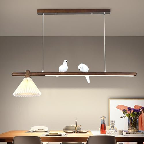 DDYY LED Pendelleuchte esstisch holz Moderne Hängelampe holz esszimmer Dimmbar 28W esszimmerlampe hängend höhenverstellba Pendellampe Esstisch lampe für Esstisch Hängeleuchte Küche Büro (Nussbaum)