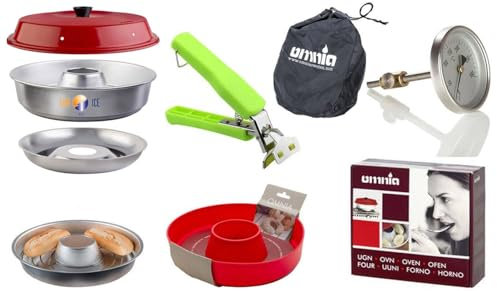 8-teiliges Spar-Set Camping Backofen | Omnia Backofen + Omnia Aufbackgitter + Omnia Silikonform + Tasche + Omnia Backofenthermometer + Sun and Ice Haltegriff + Omnia Tasche