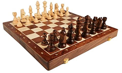 MCLIUJIA Schachbrett Schach Klappbares Schachbrett Aus Holz, Aufbewahrung Für Figuren, Tragbares Schachbrett Aus Holz Für Die Reise Schachspiel Set(45 * 45 * 3.5cm)