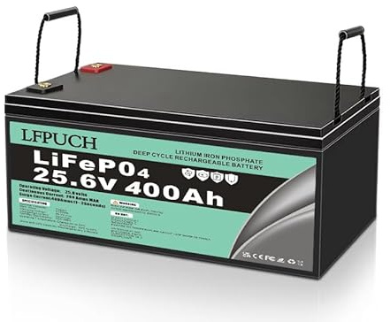 Batterie a lunga durata,Batteria LiFePO4 24V (25,6V) 400 Ah, | adatta per sistemi di accumulo di energia e impianti solari, con oltre 5000 cicli di scarica profonda.