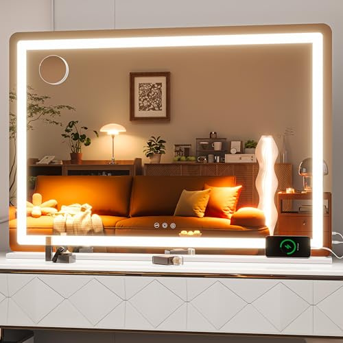 Hasipu Kosmetikspiegel mit Beleuchtung, 105 x 75cm LED Schminkspiegel, Beleuchteter Schminkspiegel mit dimmbaren 3 Modi, Touchscreen Steuerung Kosmetikspiegel Weiß