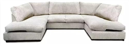 Jumbo Cord U-Shaped Cord Sofa - Large Modular Sofa with Memory Foam Seating & Removable Cushion Covers - Seats 6-7 People - Ideal U-Shape for Living Room (Cream, Full Back)
