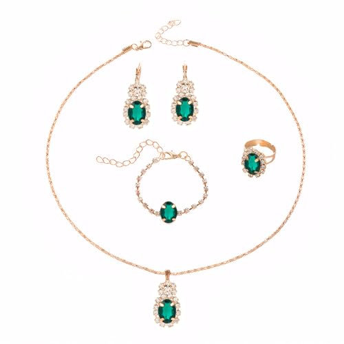 TTPSRY 4 Pezzi Set Gioielli Donna Ovale Cristallo Brillante Collana Orecchini Bracciale Anello Parure Elegante Cerimonia Matrimonio