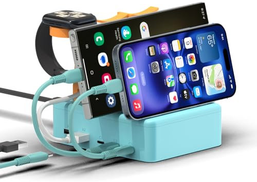 Charging Station Organizer for Multiple Devices 75W 5 Ports USB-C USB-A Charger Stand Power Bank Cellphone Students' Tablet Kindle iPhone Ipad ASUS Gaming Console Nintendo Switch DJI Drone Controller