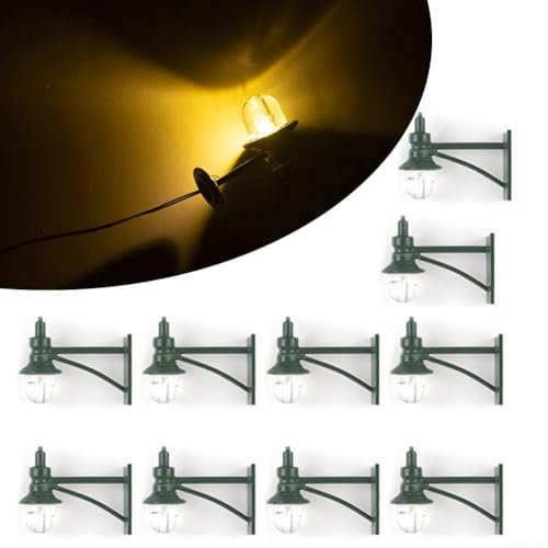 HpLive 10 Stück Warmweiße LED Straßenlampen Wandleuchten für Eisenbahn Landschaft HO Maßstab 1:87, 3V/12V LED-Straßenlaterne