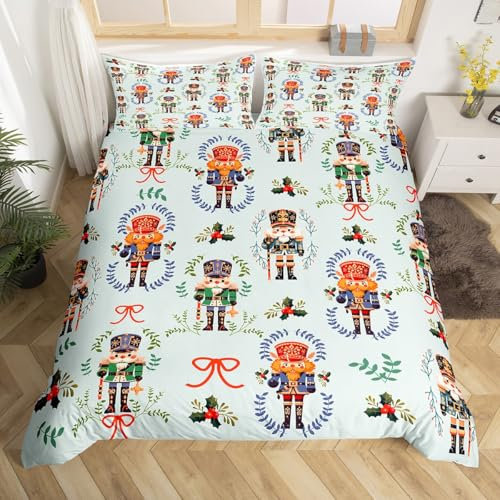 Parure de lit 2 pièces avec housse de couette et 1 taie d'oreiller pour enfants, garçons et filles, adultes, motif casse-noisette, motif : Casse-noisette, vert clair