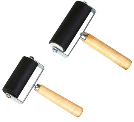 LBJFYHJN Lot de 2 rouleaux en caoutchouc - Avec poignée en bois - Noir - Pour techniques d'impression, tampons, loisirs créatifs et projets artistiques (10 cm/6 cm)