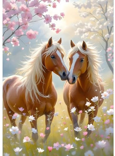 QQYRHN 5D Zwei Pferde Diamond Painting Kit für Erwachsene Anfänger Blumen Diamant Kunst Kits Vollständiges DIY Liebespaar Diamantstickerei-Set Perfekt zur Entspannung und Dekoration 30x40 cm