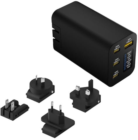 SJJJS Gan Ladegerät 280 W mit OLED-Display, 4-Port GaN Typ-C Adapter mit 3 USB C+1USB-A,PD 140 W Schnellladegerät,Universal-Ladegerät für Europa,USA,Australien und Großbritannien(schwarz)