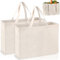 2 Stück Jutebeutel Unbedruckt, 45 x 35 cm Einkaufstasche groß, Jutebeutel zum bemalen, Baumwolltasche Tragetasche mit Henkel für Sport, Einkaufen, Lebensmittel