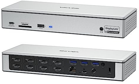 WAVLINK DisplayLink Base de Conexión 19-en-1 USB-C/A para Mac M1/M2 y Portátiles Windows, 4 Pantallas 5K/4K@60Hz, 4 HDMI +4 DP, LAN 2.5G, 180W, 10Gbps