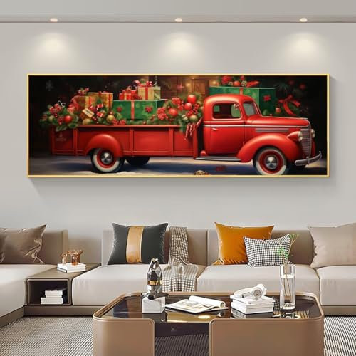 5D Diamond Painting Coche De Navidad Diamond Art Kit, DIY Grande Pintura de Diamantes Adultos Punto de Cruz Kit, Diamond Art Crystal Crafts para Decoración de Pared Hogar 20x50 cm/8x20 Inch M-421