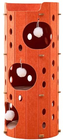perfk Maison d' en Feutre pour Chat, lit pour Chaton, Maison de Jeu d'intérieur, Accessoire pour Animaux de Compagnie, Tour de Jeu, griffoir, Orange 3 Couches