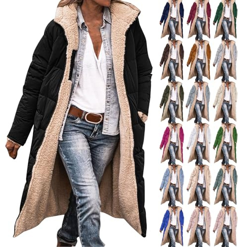 Generisch Wintermantel Damen Lang Warm Winterjacke Outdoor Gefütterte Fleecejacken Winter Jacke Herbst Mantel Herbstjacke Übergangsjacke Steppjacke Übergang Parka Oversize Fleecemantel Mit Kapuze