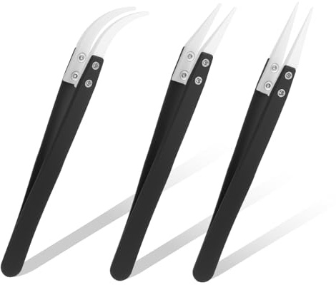 Nogeqi 3 pinzette in ceramica a punta dritta, pinzette in ceramica, resistenti al calore, per riparazioni elettroniche, gioielli, computer, lavori di saldatura di laboratorio, modellismo
