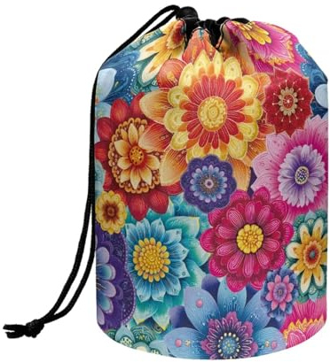 Wnbucioht Hippie Lotus Drawstring Makeup Bag for Women Girls Cosmetic Pouch Bag Drawstring Makeup Bag Large Capacity Travel Cosmetics Wash Bag Stand up Toiletry Bucket Bags
