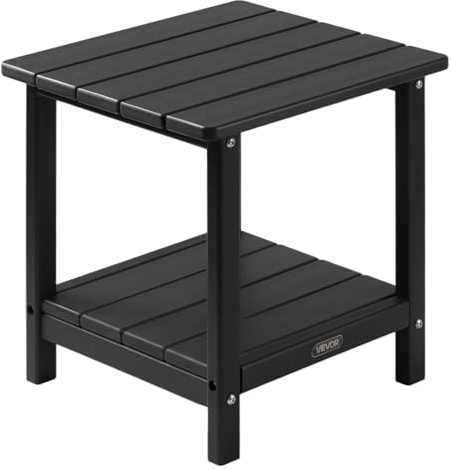 VEVOR Outdoor Side Table, 17.72W x 14.96D x 17.32H Inch, Double Layer HDPE Outside End Table for Easy Maintenance, Withstand Harsh Weather, Fit for Patio, Pool, Beach, Porch, Indoor, Backyard, Black