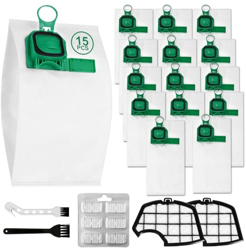 15 Sac Aspirateur Vorwerk pour Vorwerk Kobold VK140 VK150 avec 2 Filtres, 2 Brosses Propres, 6 Parfum, Kit Sac pour Vorwerk pour Aspirateur Vorwerk Kobold 140/150