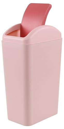 Jnktka Small Slim Bin with Lid, 12 L Plastic Swing Bin for Bathroom, Pink | 12 Litres Plastic Trash Bin with Swing Lid, 1 Pack