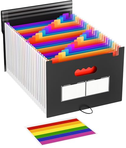Zencantorous Cartella Portadocumenti A4 25 Tasche, Porta Documenti Espandibile, Porta Documenti Fisarmonica, Tasche Raccoglitore Documenti con Schede Colorate, Organizzatore per Scuola, Ufficio, Nero
