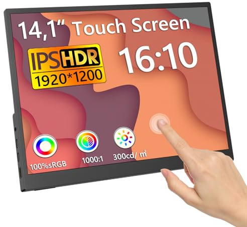 Kyyivwine 14,1 Zoll 1920x1200 Touchscreen Monitor,IPS-Sreen-Display Tragbarer Monitor with 2 Full-Featured USB-C,HDMI,USB-A,10-Punkt-Touch,Erweiterter Portable Monitor für Laptop,PC,Phone,Mac,Xbox,PS5