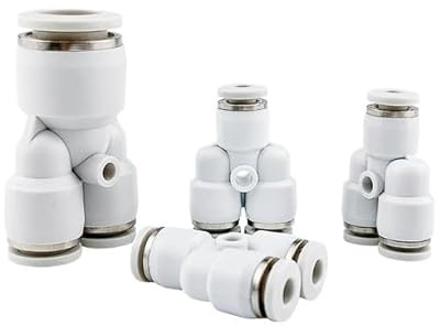 Lot de 2 Raccords réducteur en Y 3 Voies Blanc Pw12-8 pour Tuyau 12 mm (1 entrée) vers 8 mm (2 sorties), Push-In, Connecteur Instantané Air Comprimé. Qualité industriel. SYNN (12mm-8mm)