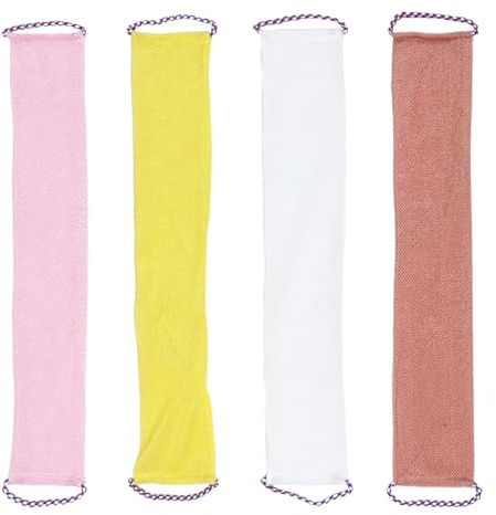 PENIKOKO 4 Stück 4 Stück-Pack Japanische Peeling Waschlappen lang Schnelltrocknend Nylon Körperpeeling Tücher für Rücken Saunahandtuch Gründliche Tiefenreinigung und Sanfte Hauterneuerung