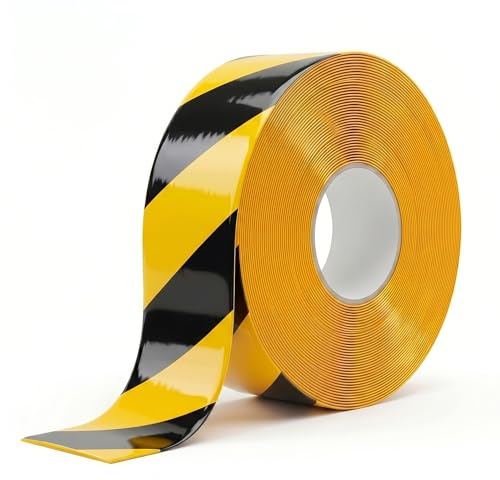 OWYR Warnband, 1,1 mm Dick Bodenmarkierungsband, 50mm x 30m, Gelb/Schwarz | Verstärkt und verschleißfest PVC Warnklebeband , Gefahren Markierungs Klebeband Absperrband Zur Bodenmarkierung