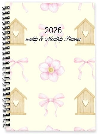 Pink Ribbon Bows 2026 Tagebuch A5 To Do Liste Notizbuch Persönlicher Terminkalender 2026 Damen Planer Organizer für College Student Wochenansicht Monatliche Jahresplaner mit gepunkteter Linie