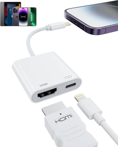 [Certificato Apple MFi] Adattatore da Lightning a HDMI per iPhone/iPad, cavo convertitore digitale AV 1080P, adattatore Plug & Play iPhone a HDMI per TV/Proiettore/Monitor – senza alimentazione