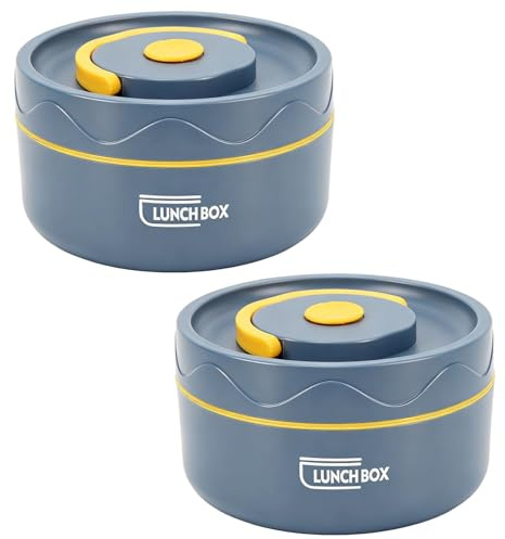 Hapivida Food Thermo, 304 Stainless Steel Double Layer Soup Container Portable Round Shape Insulated Lunch Food Jar Wide Mouth Bento Box 420ml for Work, School, Outdoor Dining (Insulated Blue*2pcs)