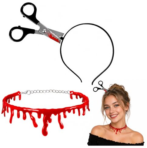 YONEEKSS Fasce per capelli con coltello finto e collana a goccia insanguinata, raccapricciante per Halloween, 2 accessori per costume di Halloween, accessori per costumi di Halloween, oggetti di scena