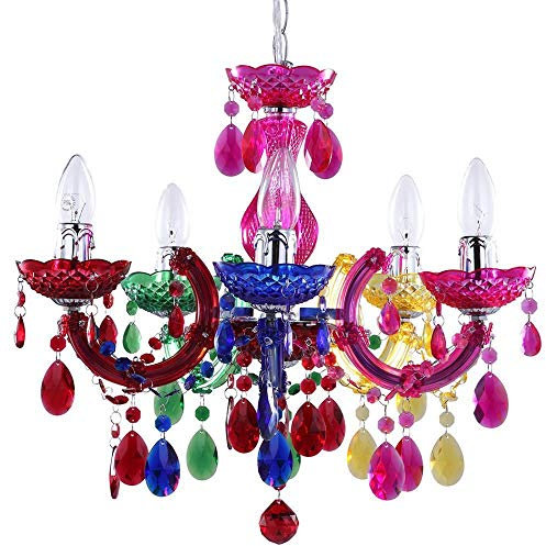 LITECRAFT Marie Therese Chandelier Ceiling Light Crystal Effect 5 Arm - (Multi Coloured, with LED Bulbs)