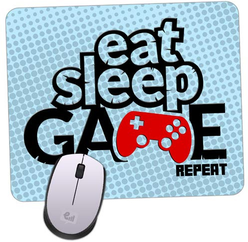 EnvyFone PC Gamer Mouse Mat - Eat Sleep Game Repeat - Premium Novelty Non-Slip Pad for PC Laptop Computer Gaming Mice Mousepad Room (Blue)