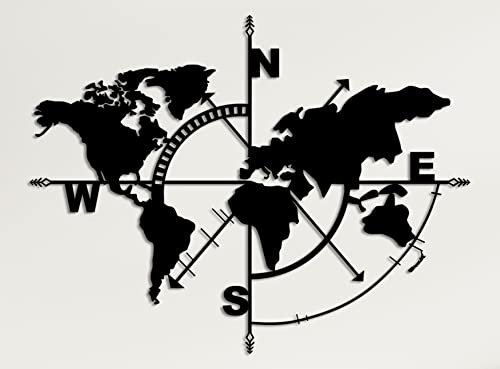 DEKADRON Wanddekoration aus Metall, Weltkarte, Wanddekoration, Home-Office-Wandschild (117 x 91 cm)