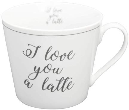 Krasilnikoff - Becher, Tasse mit Henkel - Happy Cup - I Love You a Latte - ca. 400 ml - Höhe: 9 cm - weiß/grau