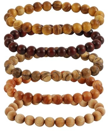 MILAKOO 5 Pcs Wood Prayer Bead Bracelet Mala Beaded Bracelets for Men Women 8mm